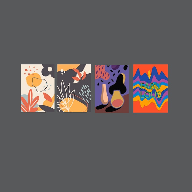 Colección de 70s color gradiente póster vector de fondo Conjunto de decoración de pared retro groovy tri