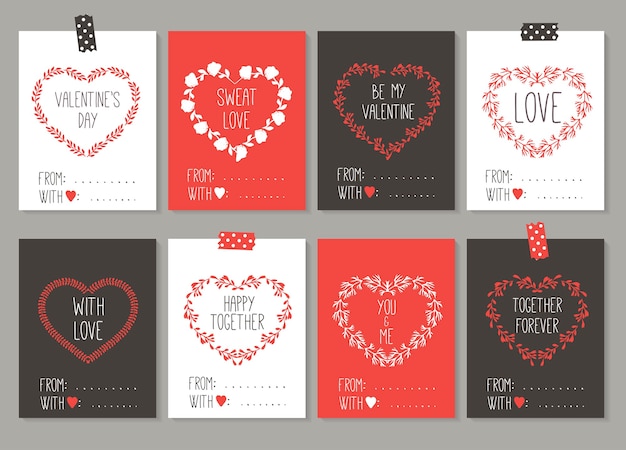 Vector colección de 8 tarjetas de diseño de amor. conjunto de san valentín.