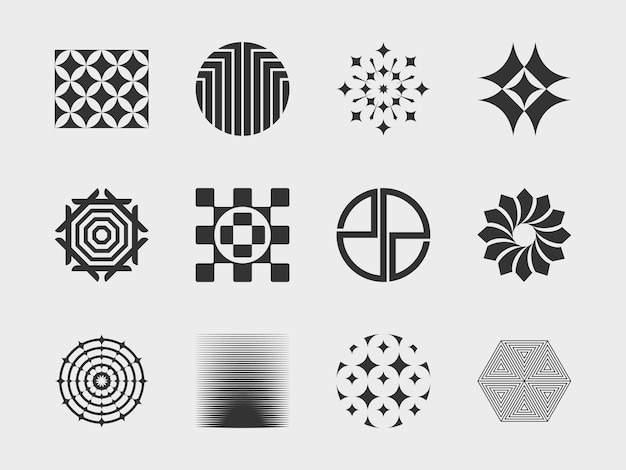 Colección abstracta 6 símbolos geométricos gráficos y objetos en estilo y2k Plantillas para notas carteles pancartas pegatinas tarjetas de visita logotipo