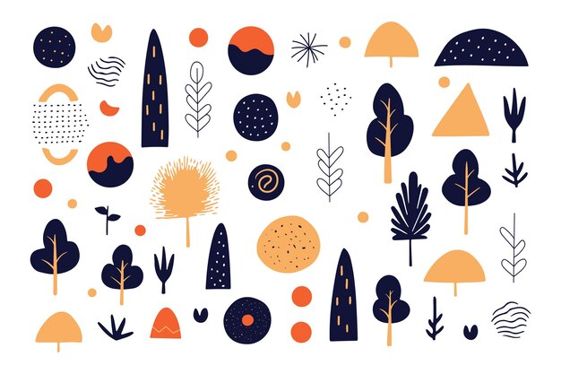 Colección abstracta dibujada a mano de formas coloridas y formas orgánicas Ilustración vectorial