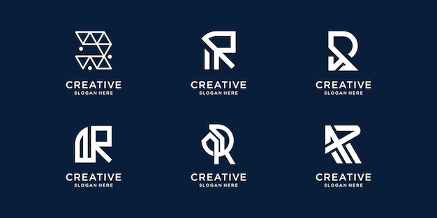 Colección abstracta iconos de plantilla de logotipo R iniciales para negocios de tecnología, moda, identidad.