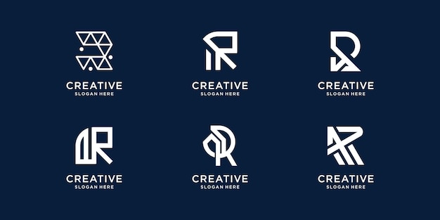 Colección abstracta iconos de plantilla de logotipo r iniciales para negocios de tecnología, moda, identidad.