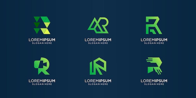 Colección abstracta iconos de plantilla de logotipo r iniciales para negocios de tecnología, moda, identidad.