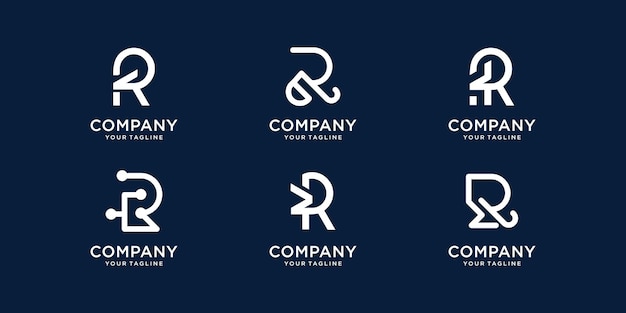 Colección abstracta iconos de plantilla de logotipo R iniciales para negocios de tecnología, moda, identidad.