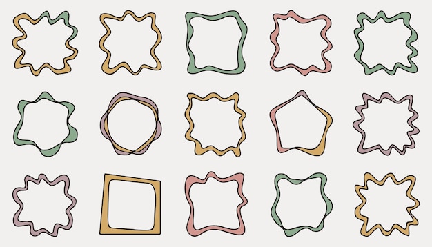 colección abstracta de marcos garabateados con bordes ondulados y en zigzag en diversas formas vectoriales