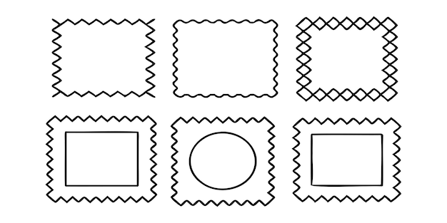colección abstracta de marcos garabateados con bordes ondulados y en zigzag en diversas formas vectoriales