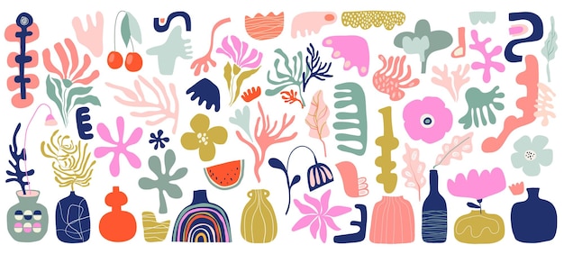 Colección abstracta de primavera y verano con elementos florales diseño moderno