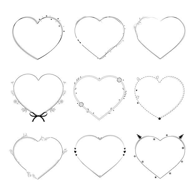 Colección de abstractos dibujados a mano Corazón con plantas Doodle 14 de febrero Concepto de vacaciones Vector