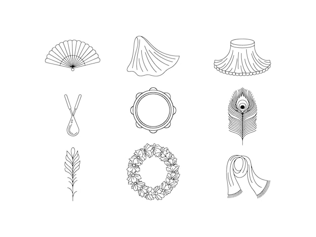 Colección de accesorios de moda en el estilo Line Art