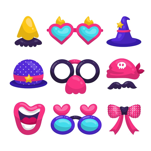 Colección de accesorios de stand divertidos de diseño plano
