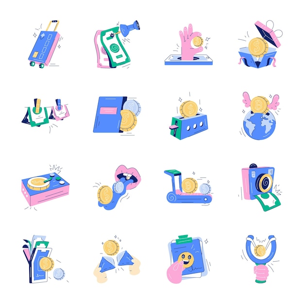 Colección de Activos Financieros Iconos de Doodle