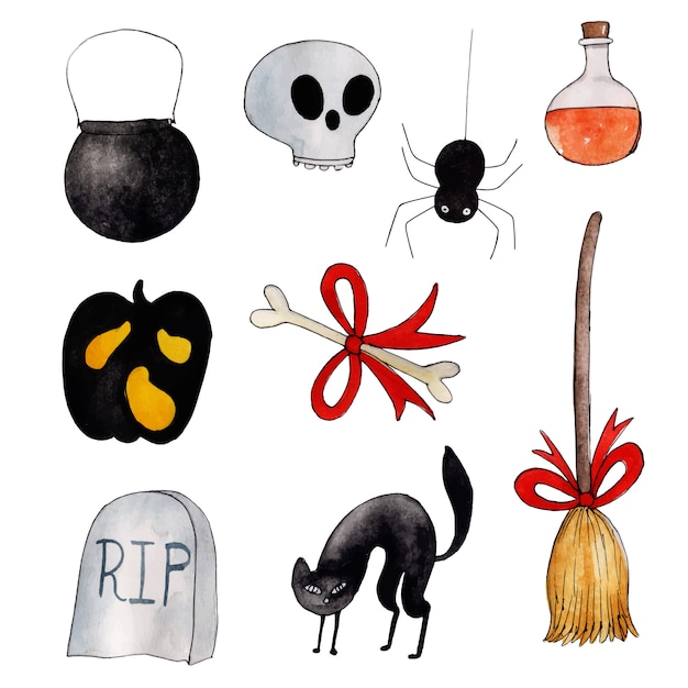 Colección de acuarela de elementos de halloween