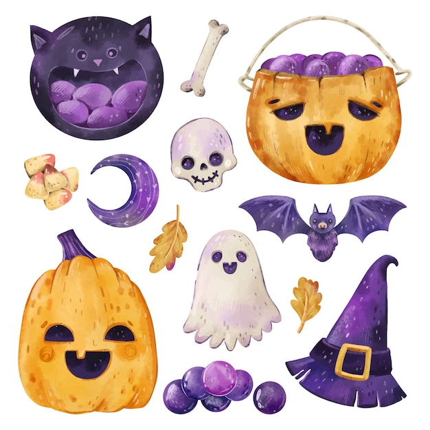 Colección de acuarela de elementos de Halloween