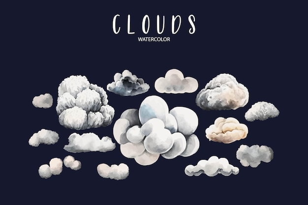 Una colección de acuarelas de diferentes nubes.