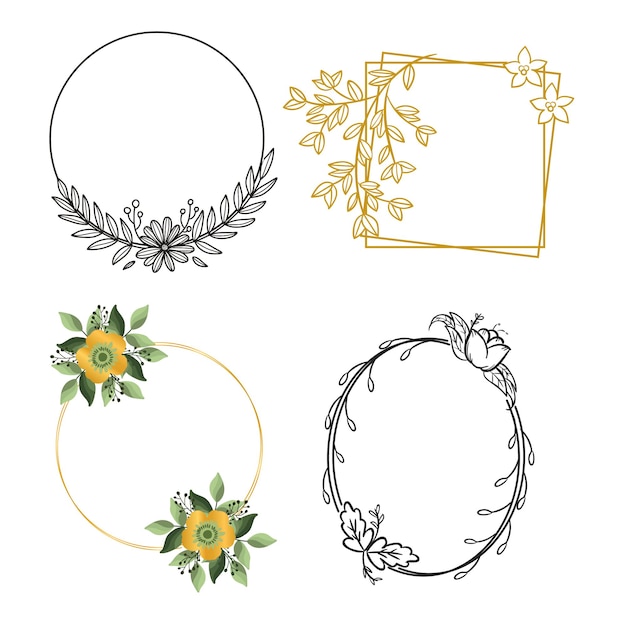 Colección de acuarelas florales con marco dorado