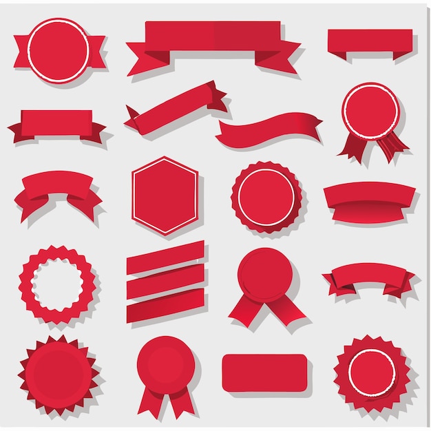 Colección de adhesivos de cinta roja y insignia Flat 2D Minimalist Vector Clip Art