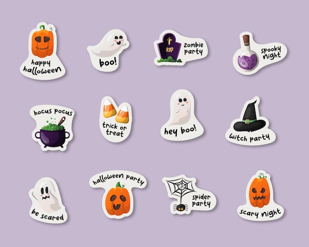 Vector colección de adhesivos de halloween con una cita