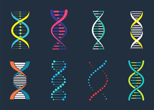 Colección de adn, signo genético, elementos e iconos. pictograma del símbolo de adn aislado. vector de adn.