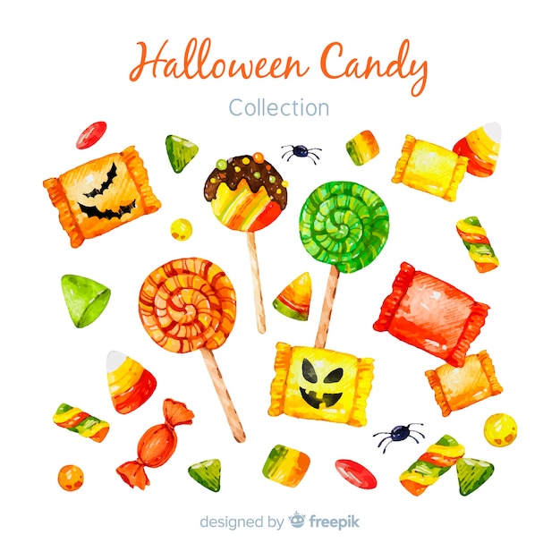 Colección adorable de caramelos de halloween en acuarela