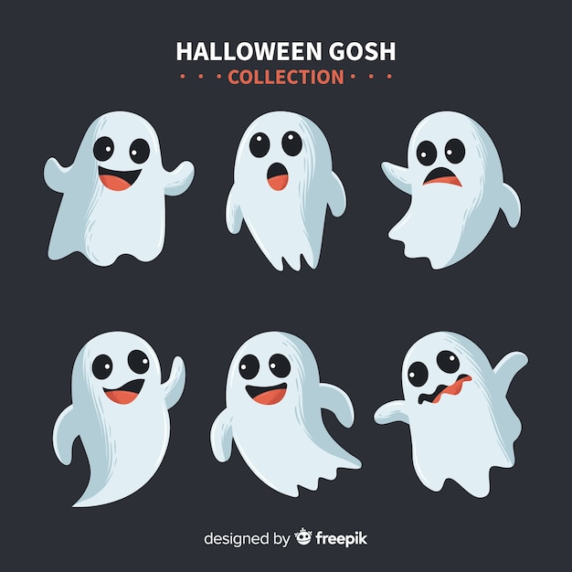 Colección adorable de fantasmas de halloween con diseño plano
