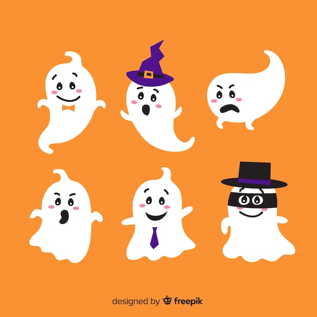 Colección adorable de fantasmas de halloween con diseño plano