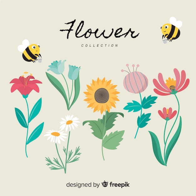 Colección adorable de flores con diseño plano