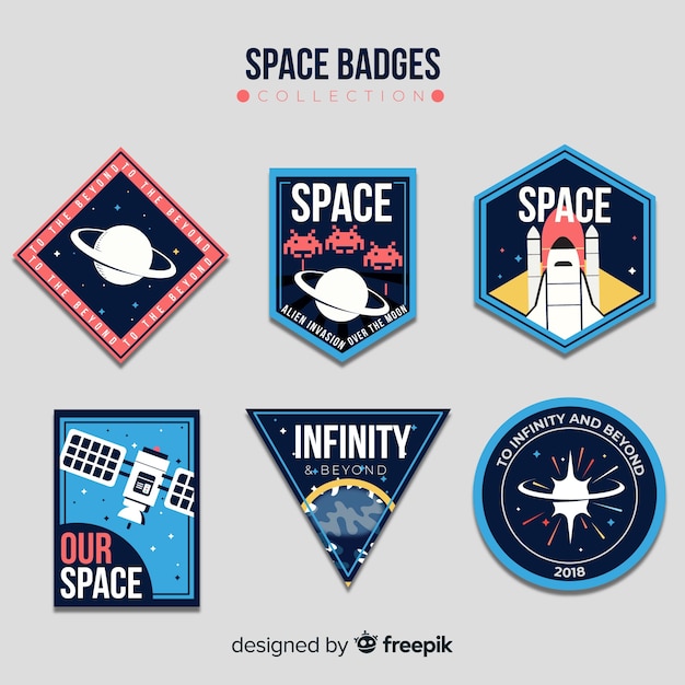 Colección adorable de insignias del espacio con diseño plano