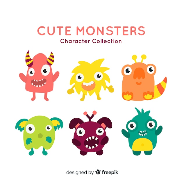 Vector colección adorable de monstruos de halloween con diseño plano