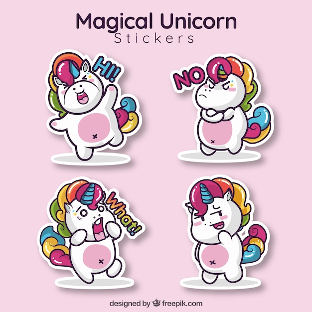 Colección adorable de pegatinas de unicornio