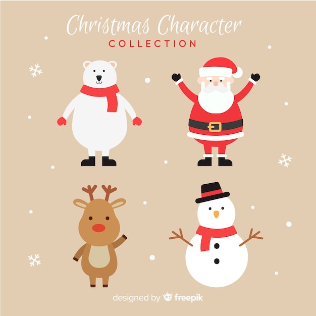 Colección adorable de personajes de navidad con diseño plano