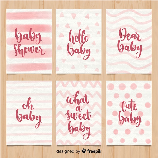 Vector colección adorable de tarjetas de baby shower en acuarela