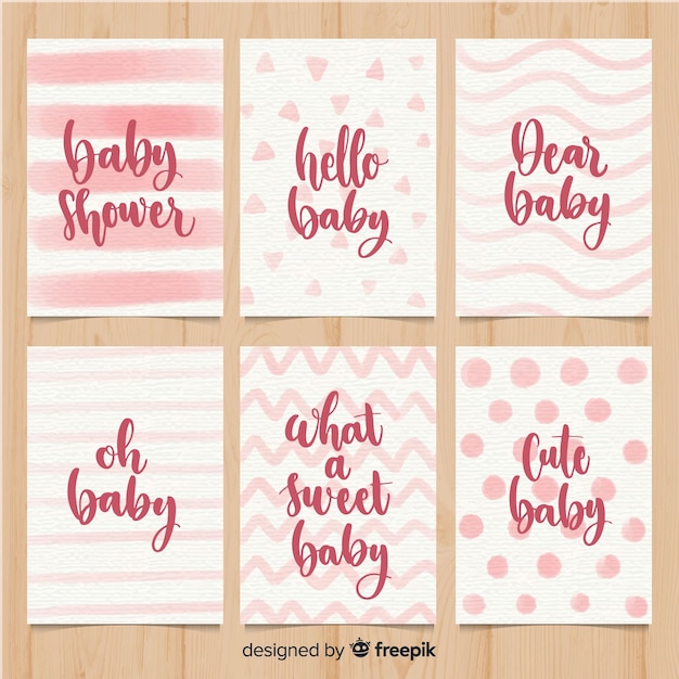 Colección adorable de tarjetas de baby shower en acuarela