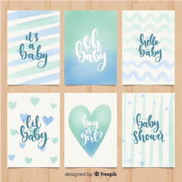 Colección adorable de tarjetas de baby shower en acuarela