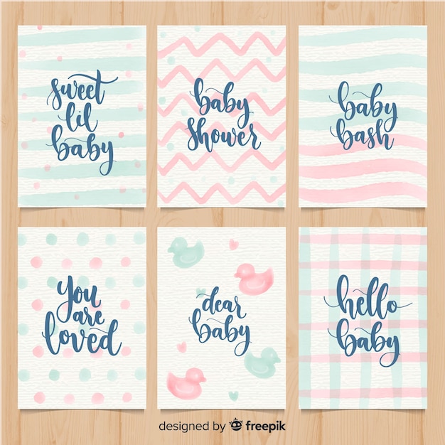 Colección adorable de tarjetas de baby shower en acuarela