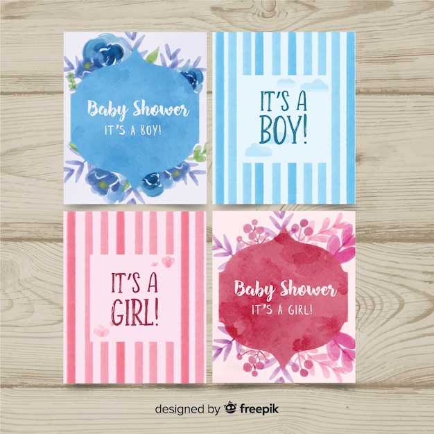 Colección adorable de tarjetas de baby shower en acuarela