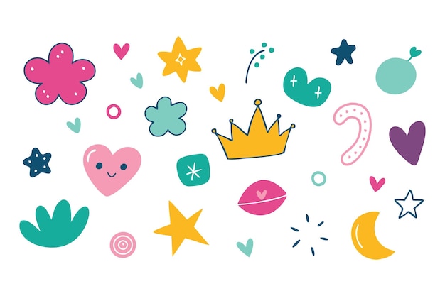 Una colección de adorables iconos de dibujos animados con varios personajes lúdicos y colores vibrantes
