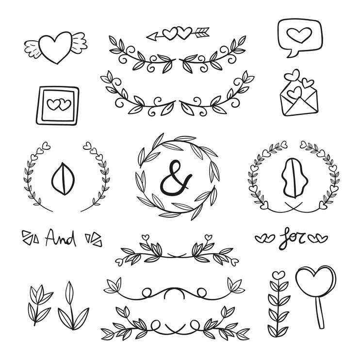 colección de adornos de amor dibujados a mano