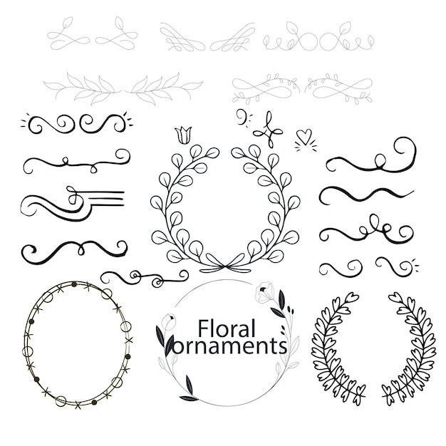 colección de adornos de boda dibujados a mano ilustración de diseño vectorial