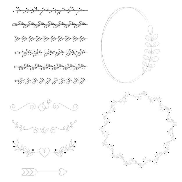 colección de adornos de boda dibujados a mano ilustración de diseño vectorial