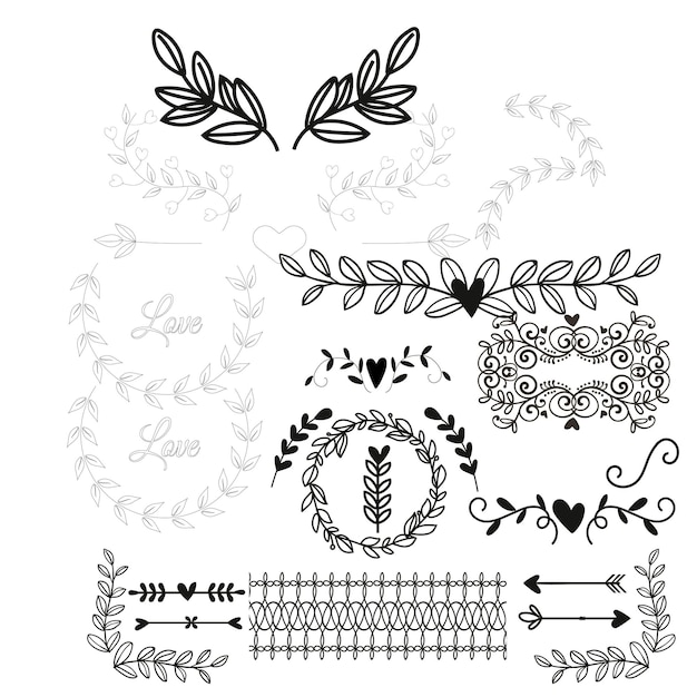 colección de adornos de boda dibujados a mano ilustración de diseño vectorial