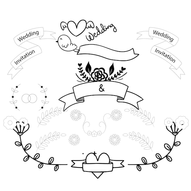 colección de adornos de boda dibujados a mano ilustración de diseño vectorial