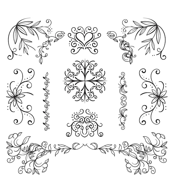 colección de adornos de boda dibujados a mano ilustración de diseño vectorial