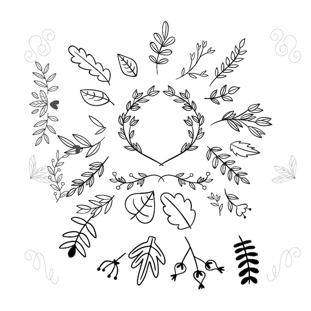 colección de adornos de boda dibujados a mano ilustración de diseño vectorial