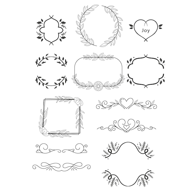 colección de adornos de boda dibujados a mano ilustración de diseño vectorial