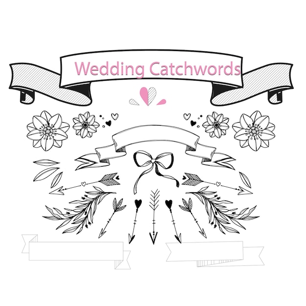 colección de adornos de boda dibujados a mano ilustración de diseño vectorial