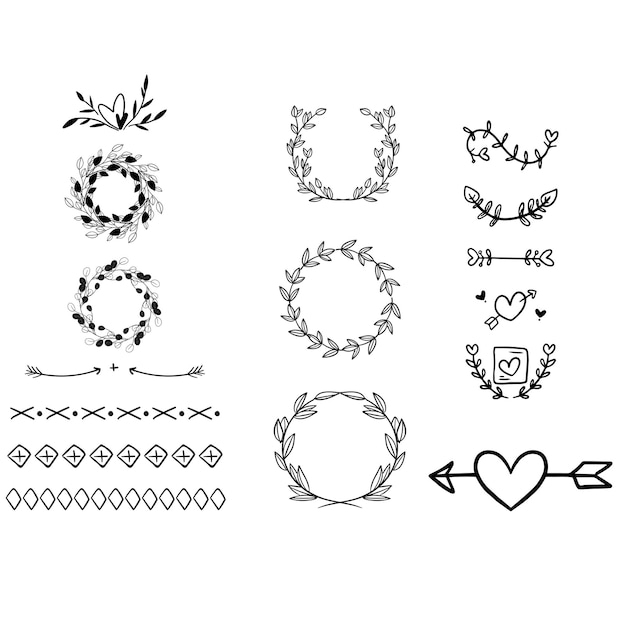 colección de adornos de boda dibujados a mano ilustración de diseño vectorial
