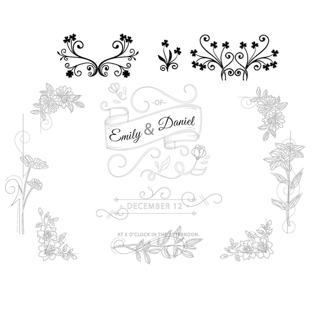 colección de adornos de boda dibujados a mano ilustración de diseño vectorial
