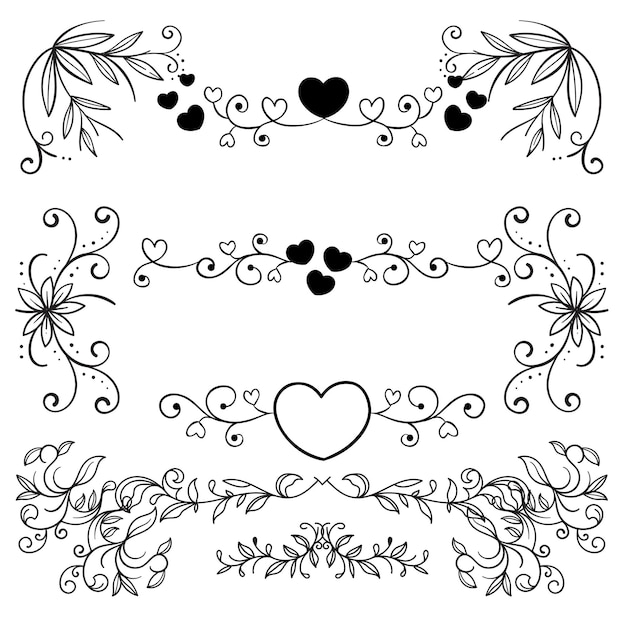 colección de adornos de boda dibujados a mano ilustración de diseño vectorial