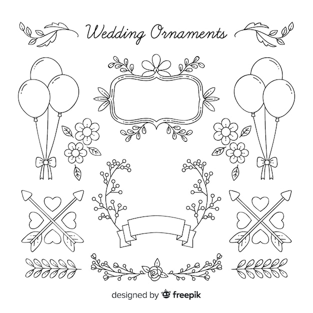 Vector colección de adornos de boda dibujados a mano