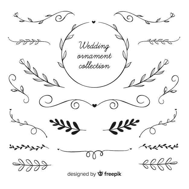 Vector colección de adornos de boda dibujados a mano